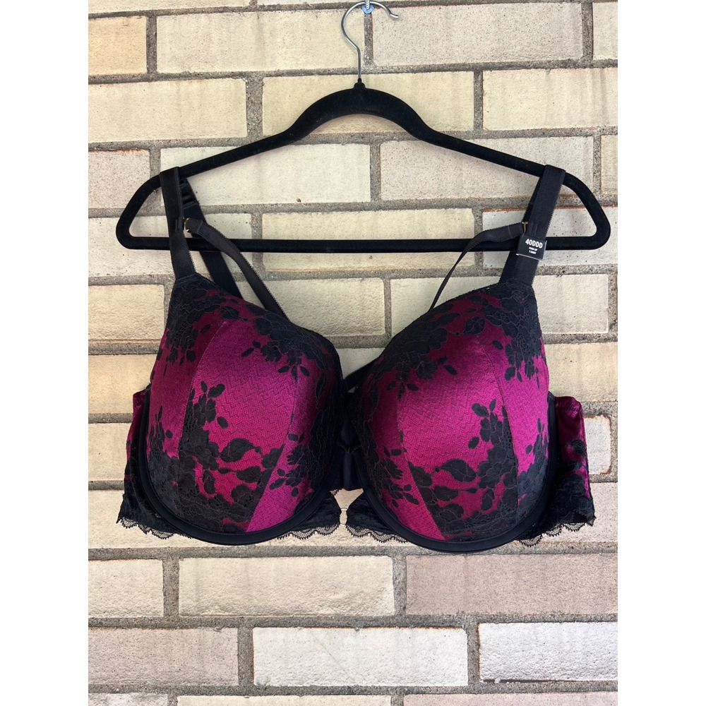 Torrid Curve Wine Purple Black Lace Push-Up T-Shirt Bra 40DDD